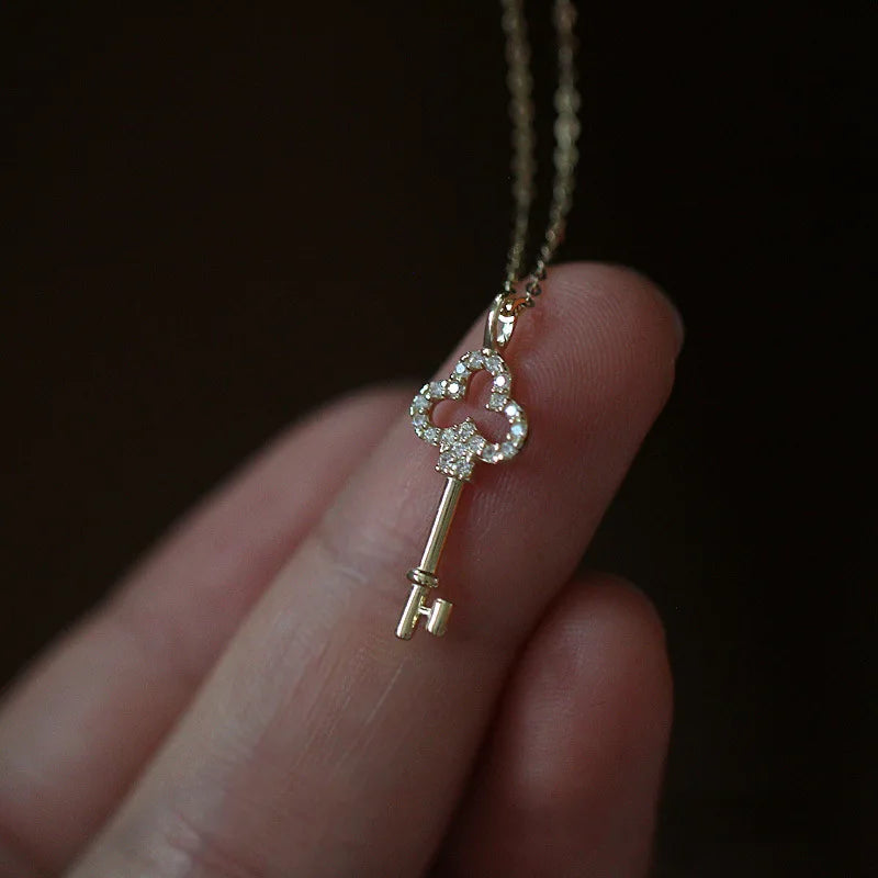 Rainbowking Minimalist Customised 14k Key Diamond Jewelry Sets Gold Pendant 925 Silver Jewelry Necklace Collana Gioielli