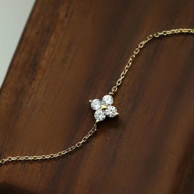 Ins 925 Sterling Silver Shiny Zircon Four Leaf Clover Chain Bracelets for Women Girls Jewelry MegaBDM