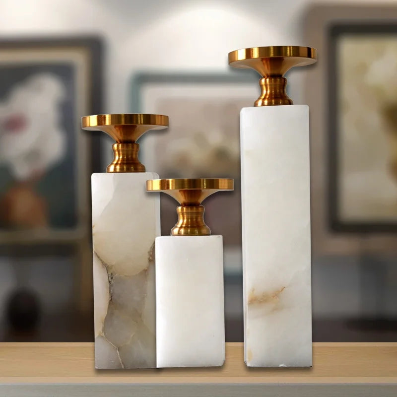 Home Hotel Decor Stone Marble Jade Candle Holder Vessel Jar Luxury Wedding Party Candle Holder Manufacturers Marble Candlestick