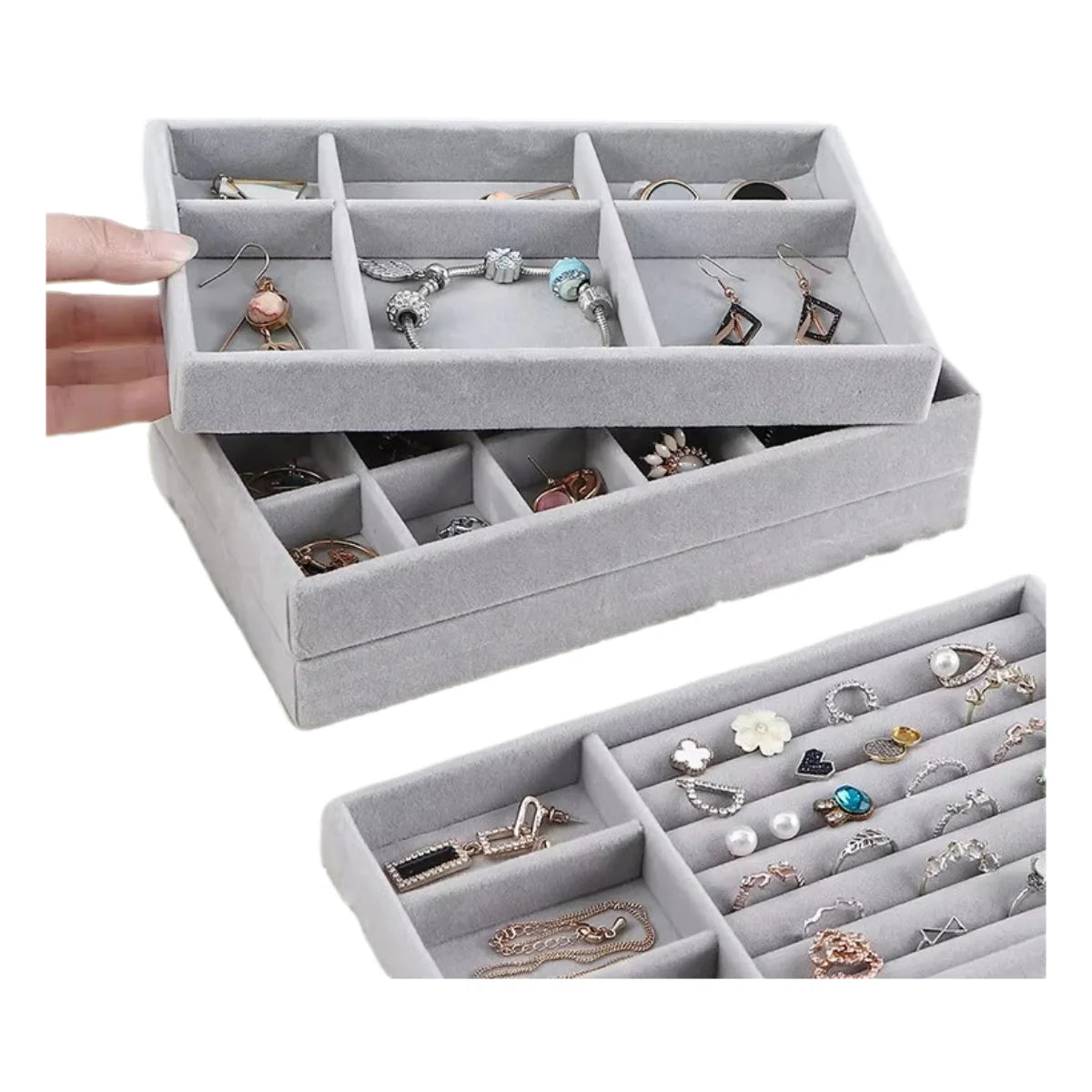 Tongxing Gray Soft Velvet Jewelry Box Drawer Storage Organizer Earrings Necklaces Pendants Container Your Valuable Jewels