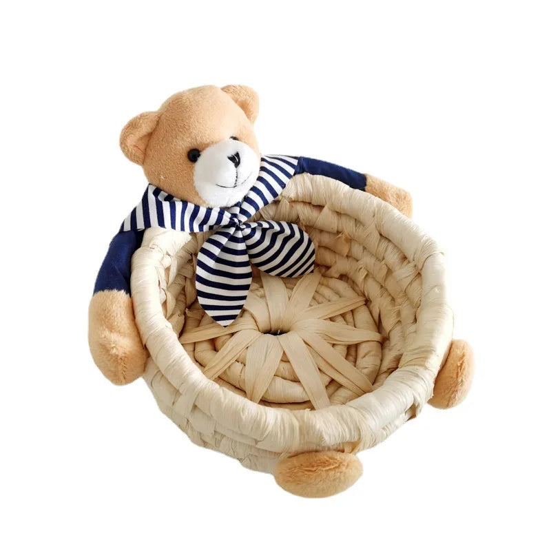 European and American Style Storage Basket Straw Knitting Bear Rabbit Basket Sundry Easter Basket Easter Home Decoration