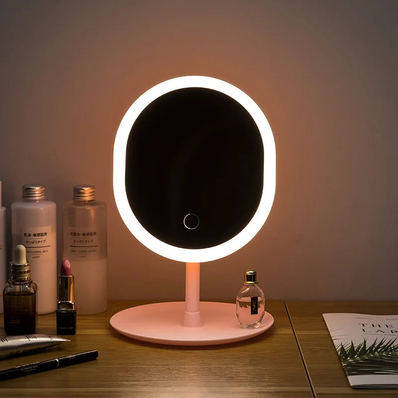 2024 ZQGLOW Pink Portable HD Vanity Folding Mirror Smart Touch Screen Modern Design Glass Cosmetic Makeup Beauty Tool Birthday