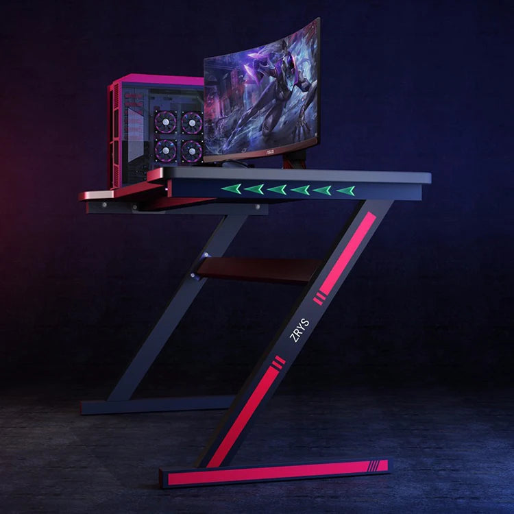 Factory Wholesale Electronic Game Desk Multi-functional Computer Table Matte Board Z Leg with Lamp Computer Table