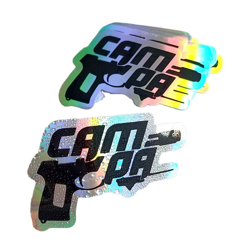 UV Resist Waterproof Vinyl Rainbow Silver Laser 3D Hologram Adhesive Sticker Label Custom Logo Die Cut Glitter