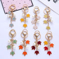 New Fashion Maple Leaf Keychain Cute Pearl Enamel Plant Key Rings for Women Men Handbag Pendants DIY Car Keychain