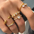 Wholesale Cheap Stainless Steel Rings Waterproof Hypoallergenic Minimalist Heart Zircon Open Waterdrop Circle Irregular Rings