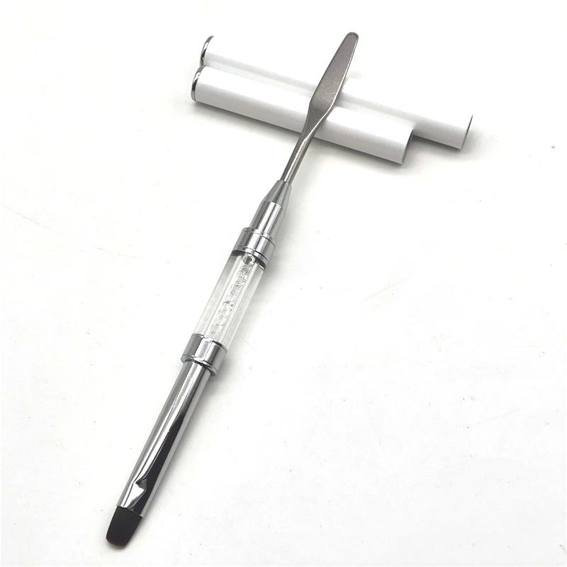 Personalized Gel Polish Round Tip Brush White Dual Nail Art Brush Diamond Metal Handle and Spatula Tools for Poly Gel Extensions