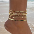 6PCS/SET Multilayer Summer Beach Women Anklet Snake Bone Chain Ball Boho Foot Leg Chain Ankelt for Parties Minimalist Thin Anket