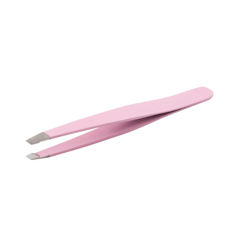 Private Label Stainless Steel Custom Eyebrow Trimmer Slanted Tip Pink Tweezers for Hair Plucking MegaBDM