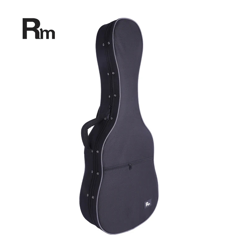 RM FC51 New Fashion 39-Inch Leather Classical Guitar Hard Case Ribbon Handle Hand-Stitched Black Velvet Lining Zippered Music