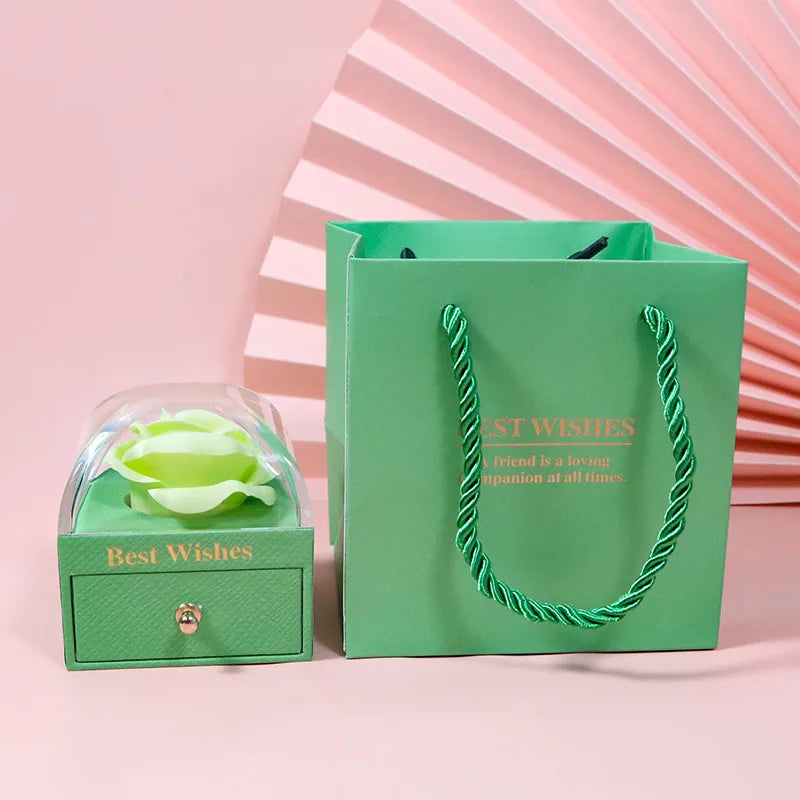 FanYue High Quality Wholesale Big Preserved Rose Flower Single Layer Drawer Gift Box with Handbag Jewelry Box