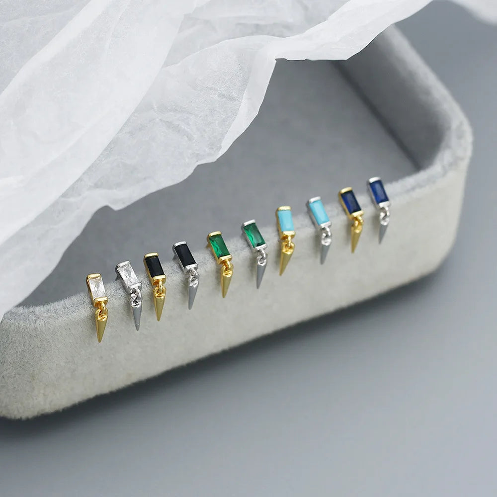 Nagosa Minimalist 925 Sterling Silver 18k Gold Vermeil baguette Cubic Zirconia Rivet Stud Earrings