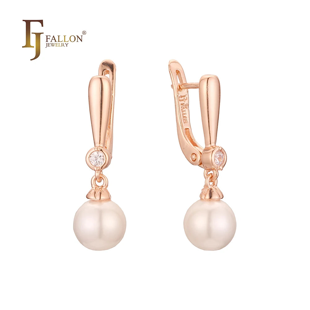 FJ Fallon Fashion Jewelry Pearl Earrings Plated in Rose Gold Brass Based