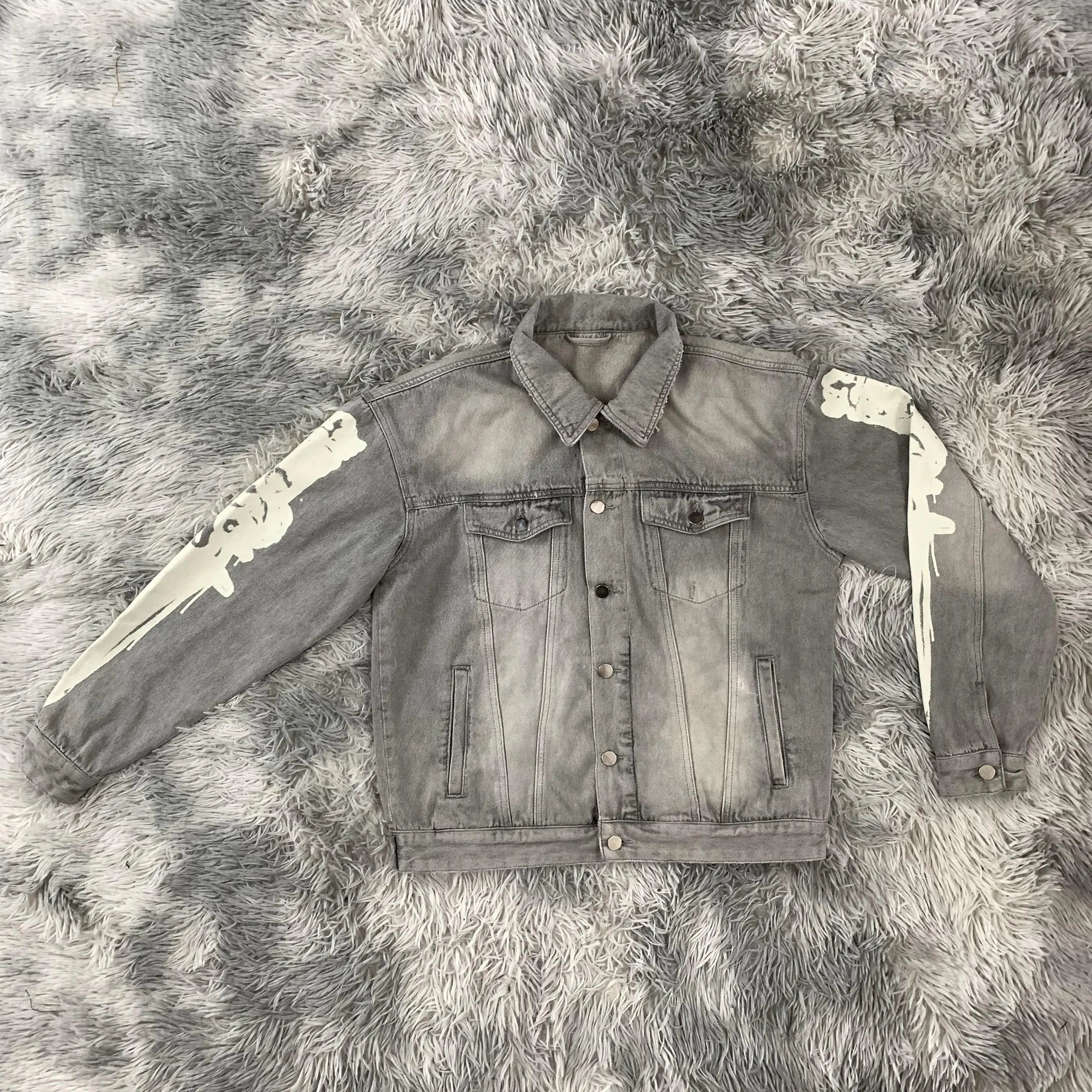DENIMGUYS Utility Men's Denim Shirt Jacket Custom Printed Retro Fashion Casual Outwear Mens Jean Jackets Top