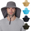 Wide Brim Quick Drying Mesh  Neck Cover Bucket Fisherman Safari Hat With String and Neck Flap