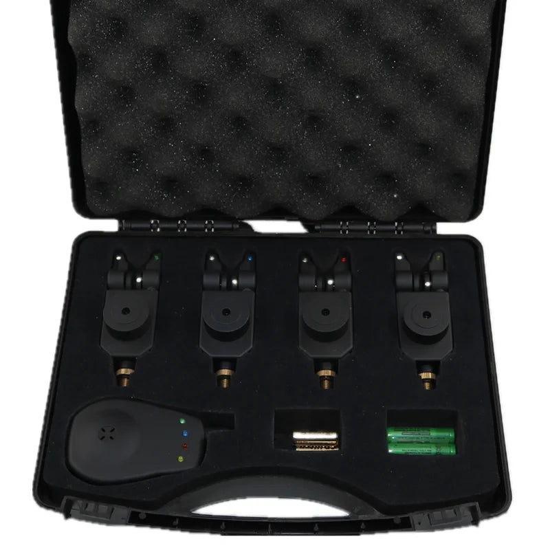 Superior Quality JZH-RF598 Tone Adjustment Carp Fishing Bite Alarm Black 4+1 Set (Indicator)