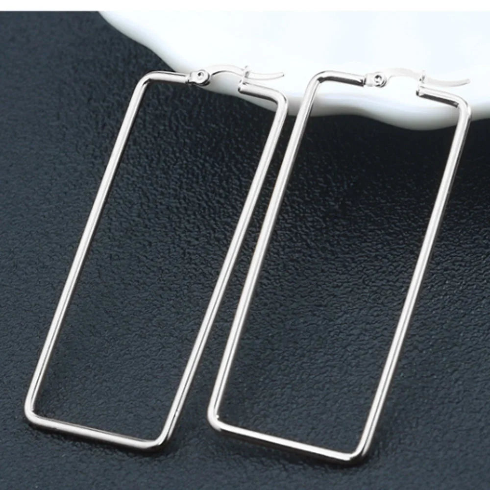 Fashion Stainless Steel Wire Rectangle Dangle Hoop Diy Beads Hooped Earrings Accessories Outfit Party Jewelry Designer Jewelry