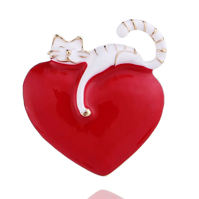 New European and American Creative love Cat Brooches Cartoon Accessory Heart Corsage Brooch