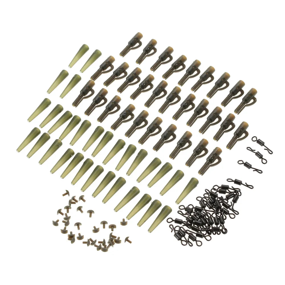 120pcs/30Set Fishing Set Safety Lead Clips Tail Rubber Tubes with Pins Quick Change Swivels Carp Fishing Terminal Tackle Tool Ac