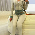 Custom Manufacturer Plain Sweatsuit Acid Wash Distressed Zip up Cropped Hoodie and Stack Sweatpants Set Women Tracksuit