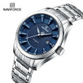 NAVIFORCE 8032 Stainless Steel Men's Quartz Wrist Watch Minimalist Blue Face Dial Business Waterproof Wristwatch Classic