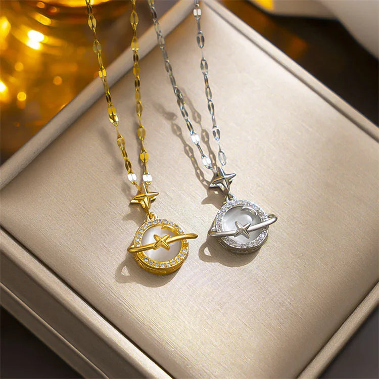 Wholesale Stainless Steel Trendy Fashion Luxury Cute Vintage Necklace Zircon Planet Star Girls Necklace