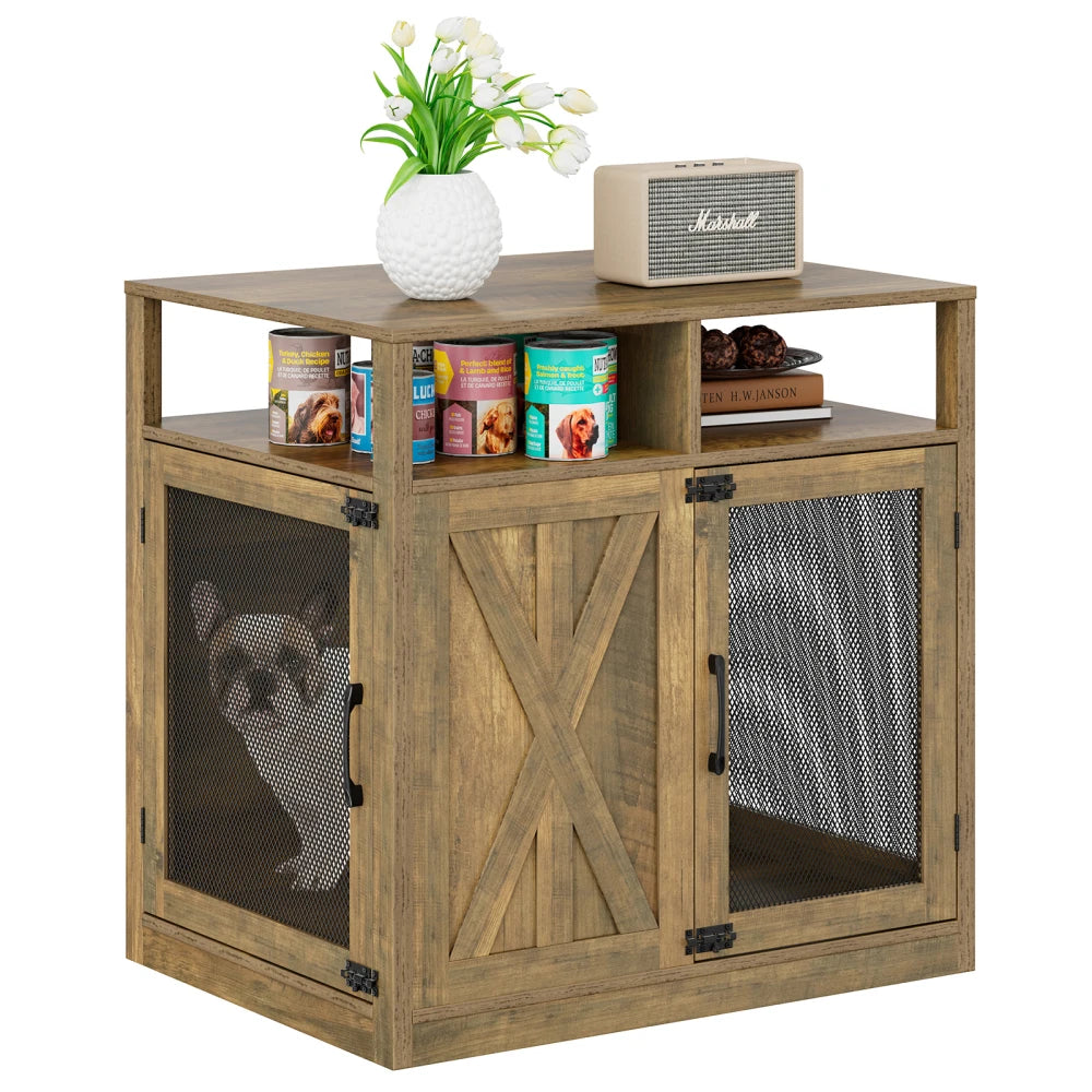 Factory Direct Pet Cage Furniture Dog Crate Wood and Metal for Medium Dogs Dog Kennel with 2 Storage Shelf