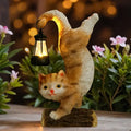 Solar Powered Inverted Cat Lantern Resin Sculpture Playful Orange Tabby Kitten Outdoor Garden Decor with Warm Glow for Patio