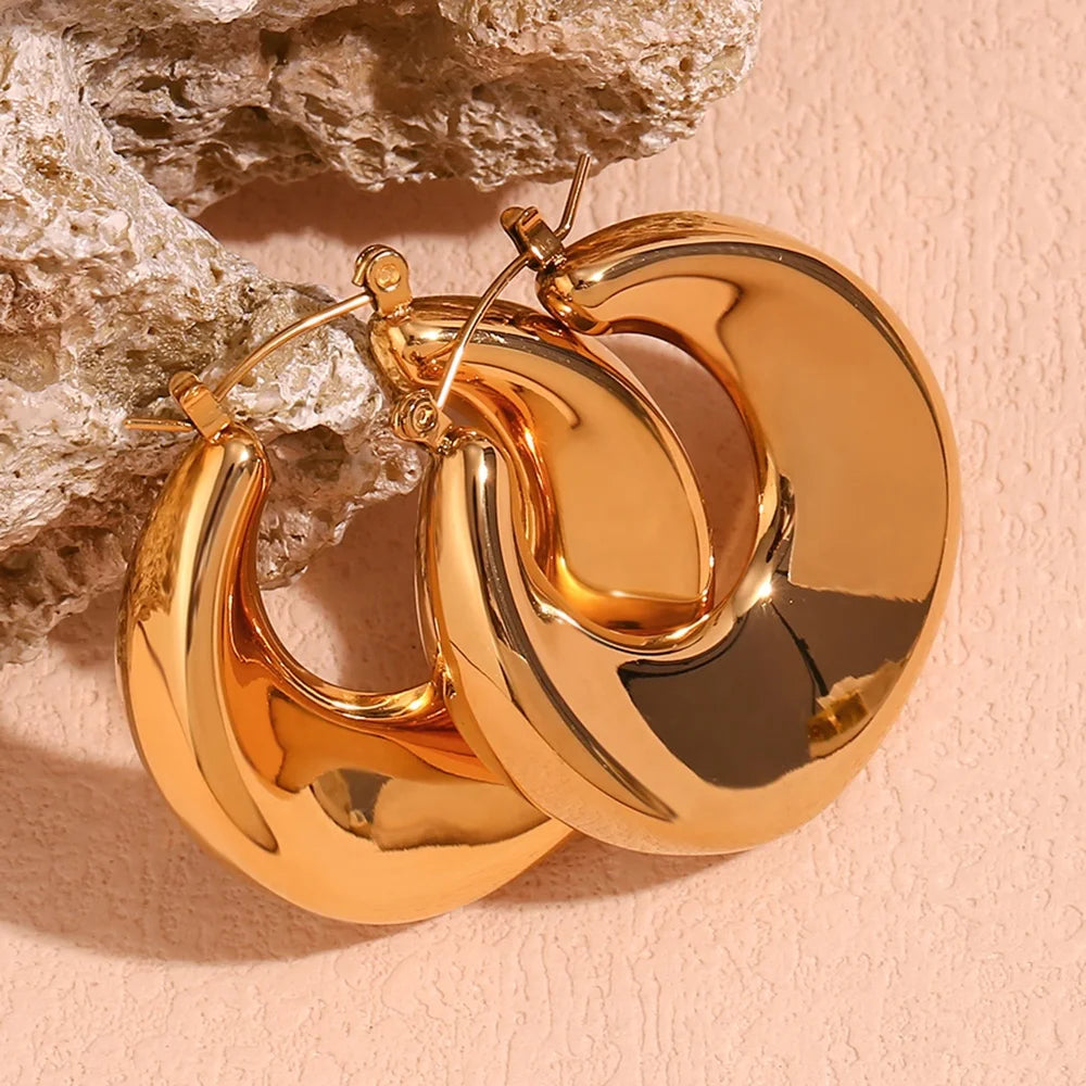 Dreamshow Hollow Gold Hoop Earrings Tarnish Free Gold Plated Stainless Steel Jewelry Boucles D'oreilles Accesorios Mujer