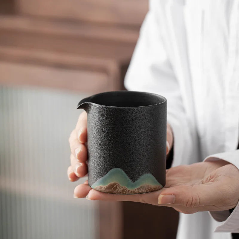 Yuanshan Pitcher Small Porcelain Eco-Friendly Stocked Travel Japandi Style Hand Drawn Glaze Painting Tea Sea Gong Dao Bei
