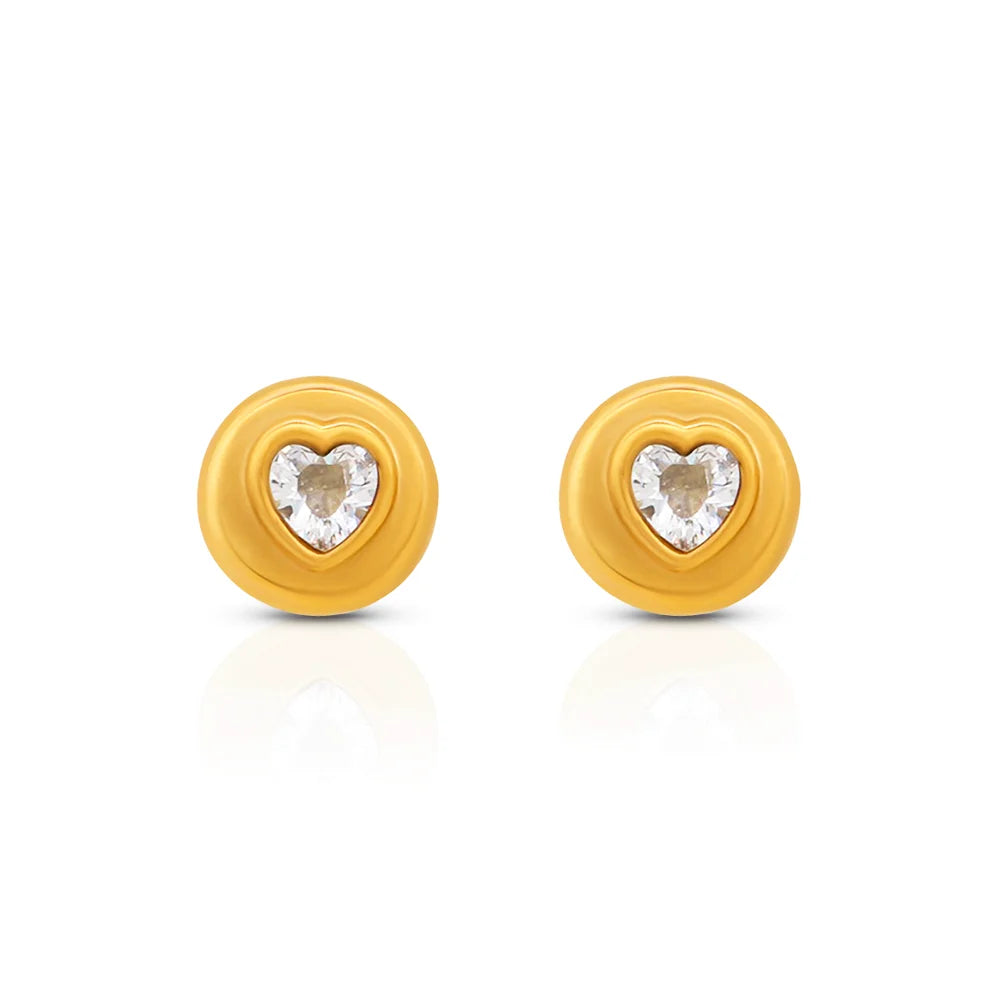 Chris April 316L Stainless Steel clear Heart Cut Zircon Stud Earring 18k Gold Plated Earrings for Women