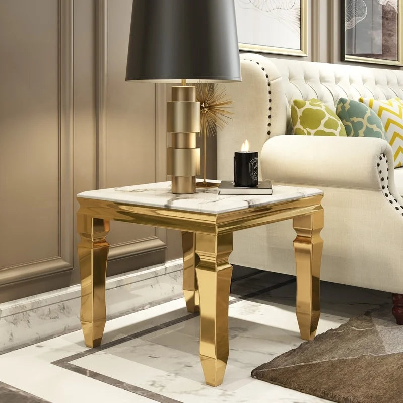 Golden Luxury Bed Side Tables Marble Metal Stainless Steel Bedroom Modern Corner Table Set Furniture Living Room End Tables
