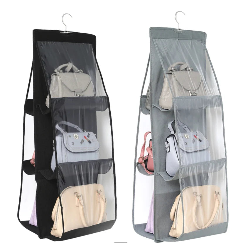 Hot Selling Double Sided 6 Pocket Hanging Bag Non-woven Fabric Hanging Handbag Storage Organizer