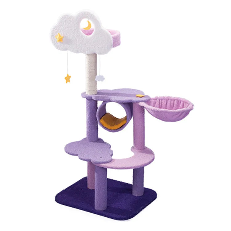 Factory Supply Purple Cute Plush Comfortable Wood Sisal 4 Seasons Large Climbing Scratch Condo Furniture Tower Cat Tree Toy