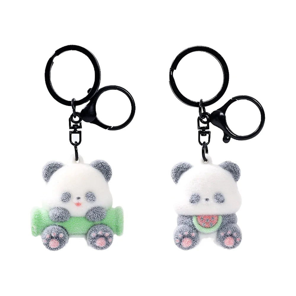Cute Cartoon Flocking Small Animals Diy Bulk 3d China Panda Student Gift Women's Bag Pendant Keychain Car Key Ring Accessories