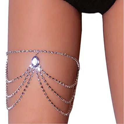 Nightclub Crystal Multi-layer Leg Chain Bracelet Elastic Leg Chain Thigh Belt Rhinestone Thigh Chain Jewelry for Women