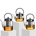 Wholesale Borosilicate Glass Flower Tea Kettle Set Classic Handmade Design with Handle Sustainable Stocked Coffee/Drinkware