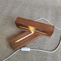 Hot Selling USB Rectangular 3D Night Light Holder Beech Walnut LED Light Minimalist Wooden Lamp Base Battery Powered Living Room