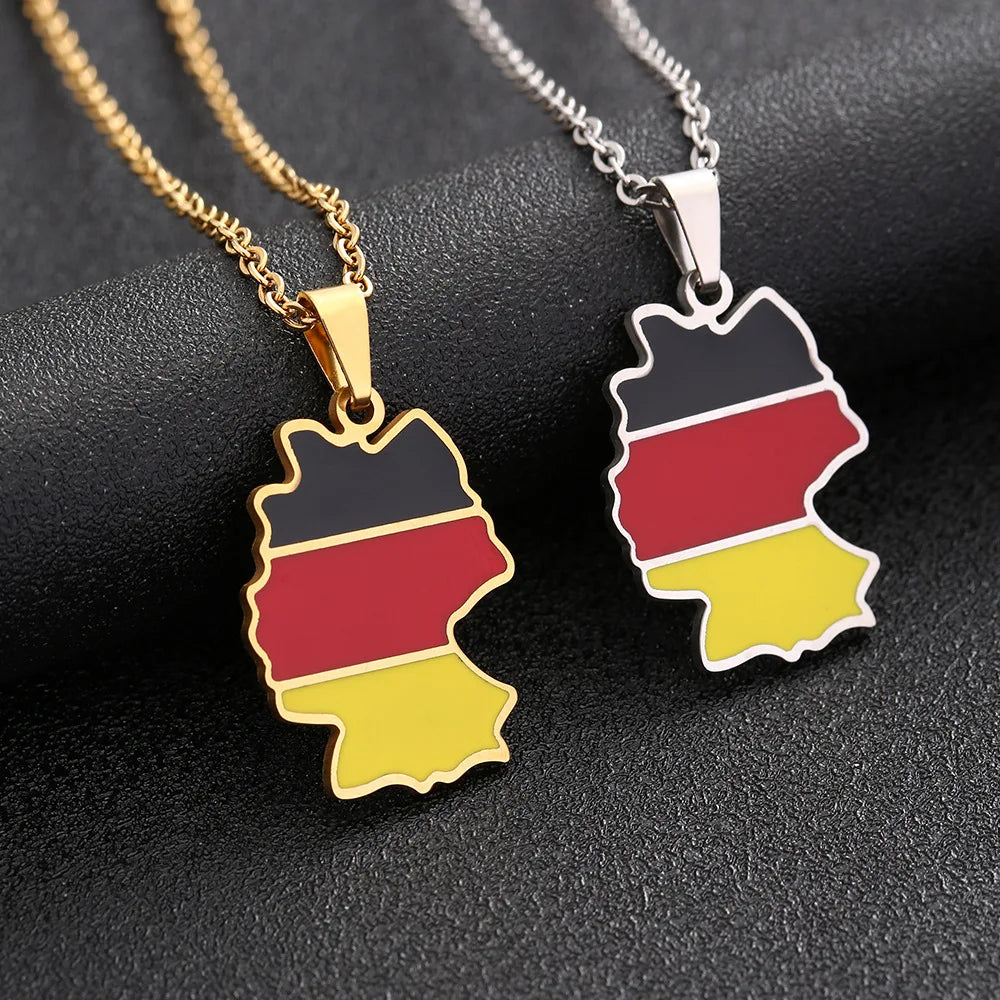 Manufacturer Enameled Germany Map Chain Necklaces Stainless Steel 18K Gold Plated Enamel Germany Flag Map Pendant Necklace MegaBDM