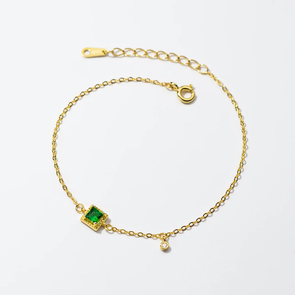 Fashion Jewelry Bracelets 925 Sterling Silver Emerald Bracelet square Green Zircon Charm Gold Plated Bracelets for Women