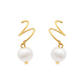 Chris April 316L Stainless Steel Spiral Pin Spring Earrings Waterproof Man-made Pearls Earrings 18K Gold Plated