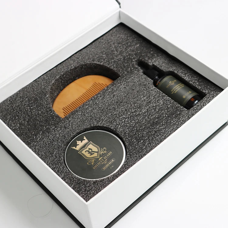 Customized Mens Natural Organic Huile Barbe Comb Beard Kit Set Private Label Growth Oil Balm Beard Grooming Kit Beard Care