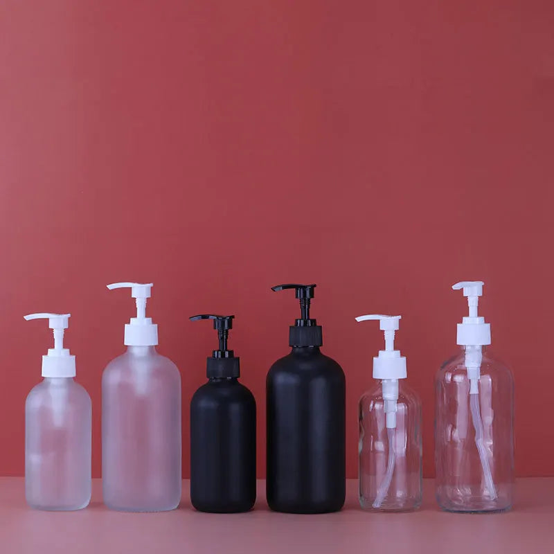8oz 240ML 250ML Black Matte Glass Lotion Bottle with Pump Sprayer Wide Mouth for Facial Cleanser and Face Cream