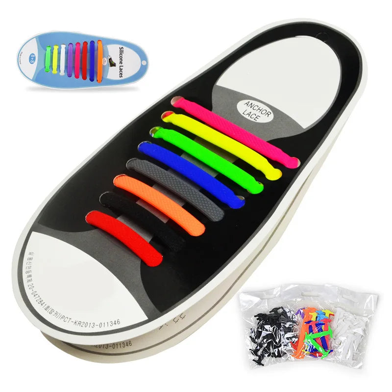 Silicone Adult Fashion Elastic Shoelaces Versatile Color No Binding No Tying Flat Design for Lazy People Shoelace Bag Packaging