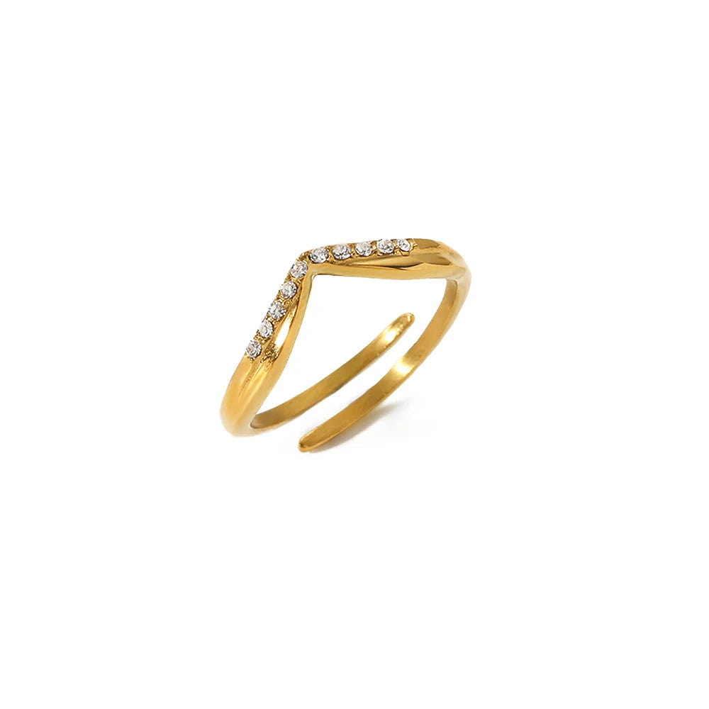 Dainty Korean Design Stainless Steel 18K Gold Plated Irregular Geometric Shape Zirconia Open Finger Women Rings