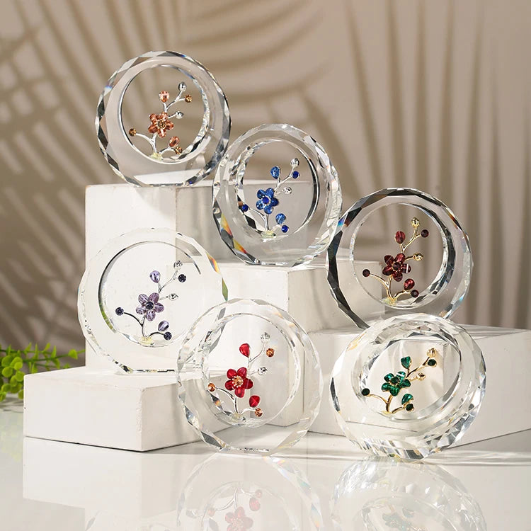 Crystal Flower Figurines - Glass Rose Home Decor - Flower Bouquet for Ladies Gifts Wedding Return Gifts Gift-Boxed