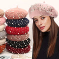Fashion Cashmere Warm French Hats Women Knitted Beaded Luxury Beret With Pearls MegaBDM