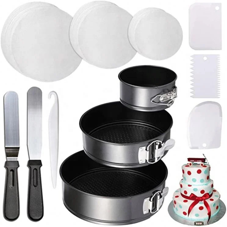 Springform Pan 3pcs Set for 3 Non-stick Removable Pan Round Removable Bottom Multi-layer Baking Cake Pans Cheesecake Baking
