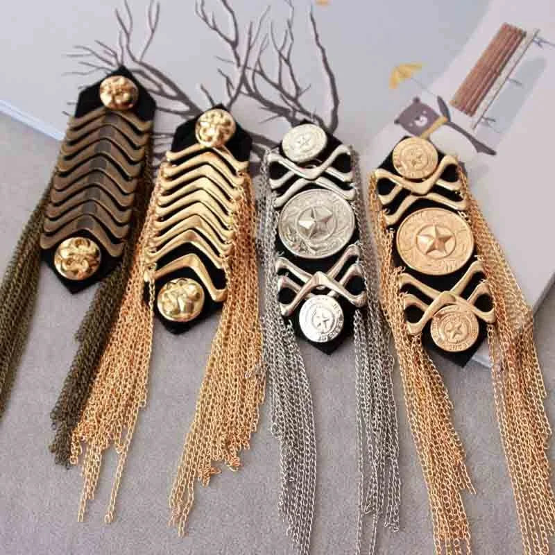 Luxury Retro Dress Accessory Gold Tassel Epaulettes Gold Shoulder Flower Jewelry Exaggerated Stylish Suit Decoration Sew-On Lace