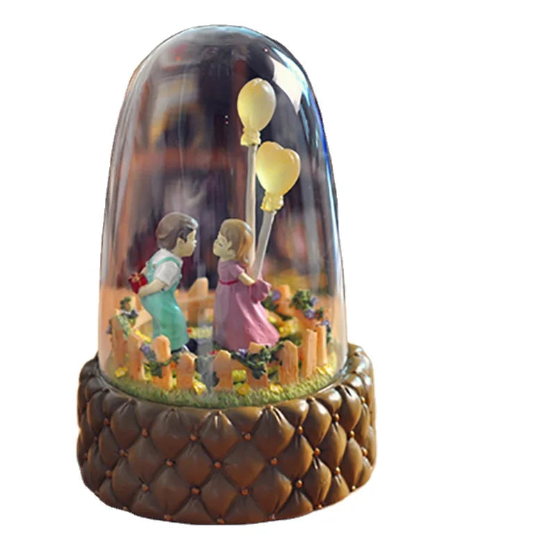 Creative Christmas Resin Crafts Sankyo Luminous Revolving Glass Bottle Acrylic Rotary Music Box